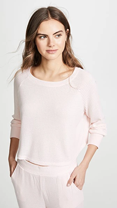 Shop Honeydew Intimates Sneak Peek Waffle Knit Crop Sweatshirt In Glisten