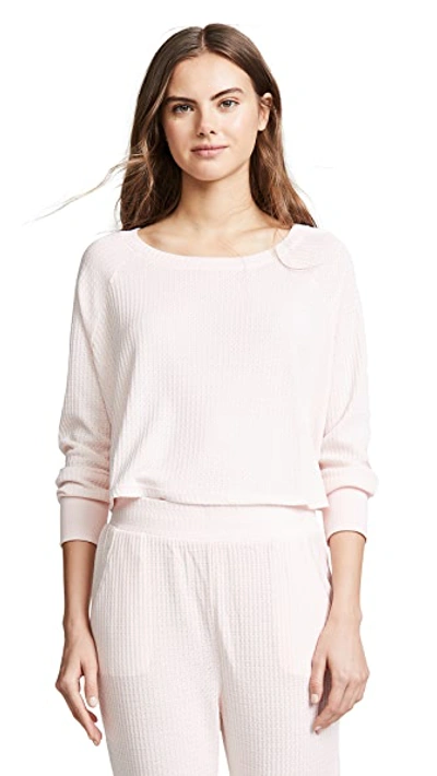 Shop Honeydew Intimates Sneak Peek Waffle Knit Crop Sweatshirt In Glisten