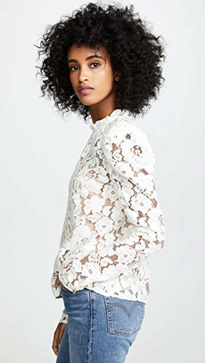Wayf Emma Puff Sleeve Lace Bodysuit In Ivory Lace