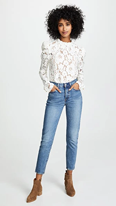Shop Wayf Emma Puff Sleeve Lace Top Ivory Lace