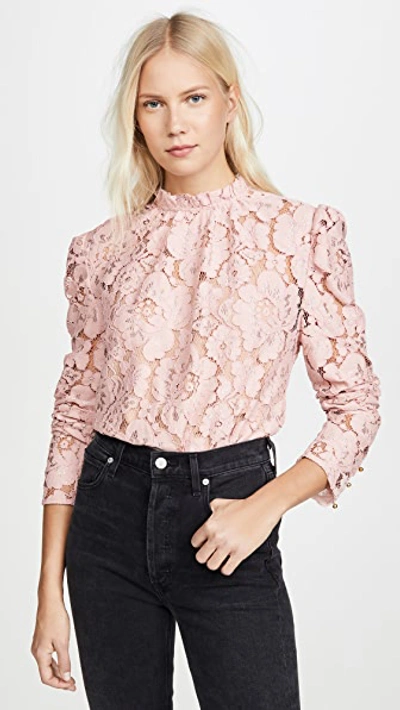 Shop Wayf Emma Puff Sleeve Lace Top In Blush