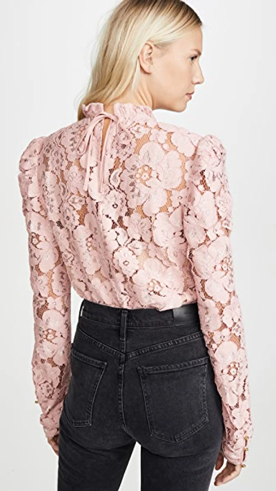 Shop Wayf Emma Puff Sleeve Lace Top In Blush