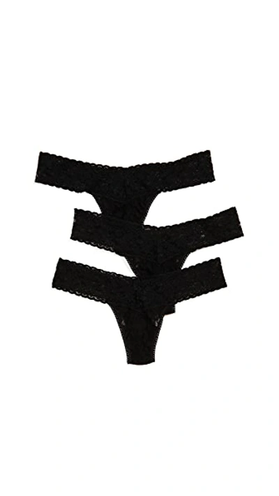 Hanky Panky 3 Pack Signature Lace Low Rise Thong In Black