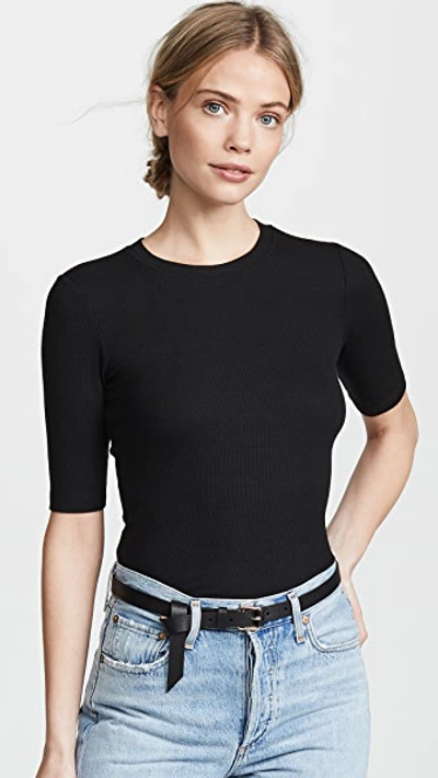 Shop Goldie Ribbed Elbow Sleeve T-shirt In Black