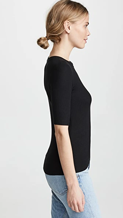 Shop Goldie Ribbed Elbow Sleeve T-shirt In Black