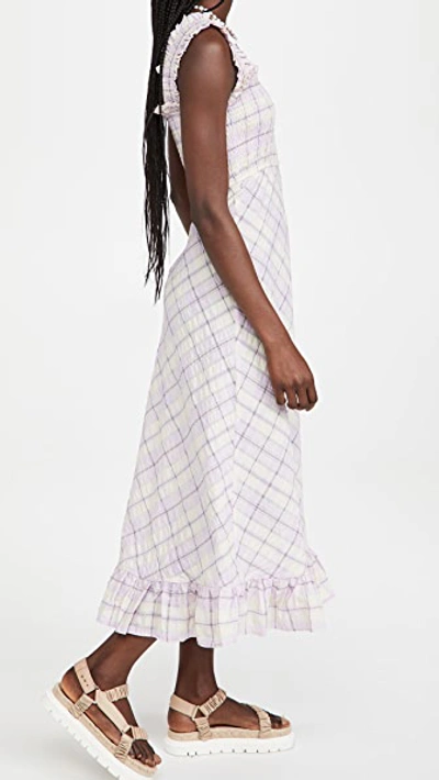 Shop Ganni Seersucker Check Dress In Orchid Bloom