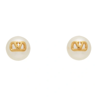 Shop Valentino Gold Faux-pearl Vlogo Earrings In Cs4 Gold/cr