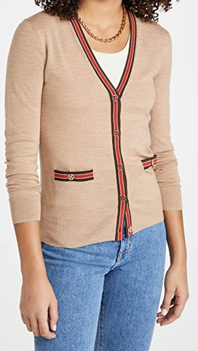 Shop Tory Burch Colorblock Madeline Cardigan In Classic Camel/pine Cone