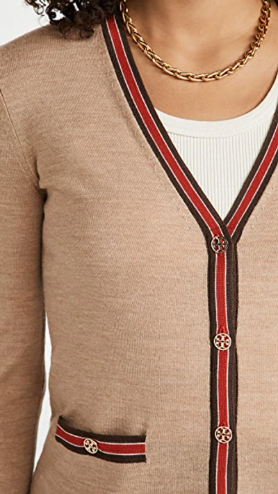 Shop Tory Burch Colorblock Madeline Cardigan In Classic Camel/pine Cone