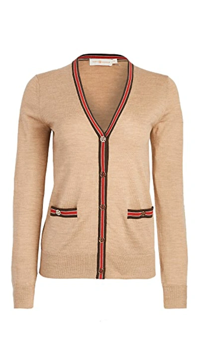 Shop Tory Burch Colorblock Madeline Cardigan In Classic Camel/pine Cone