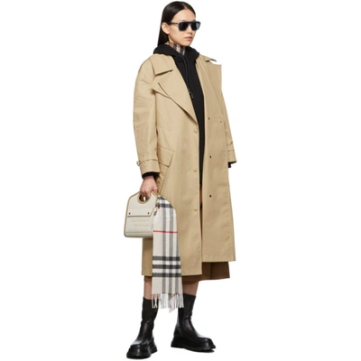 Shop Burberry Off-white Cashmere Check Giant Scarf In Stone Check