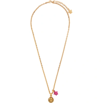 Shop Versace Gold Sphere Pendant & Medusa Necklace In 4j050 Gold Fuchsia