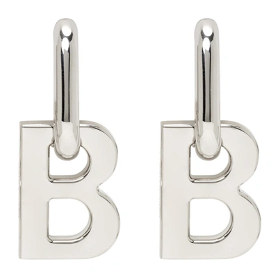 Shop Balenciaga Silver Xl B Chain Earrings In 0926 Shiny Silver