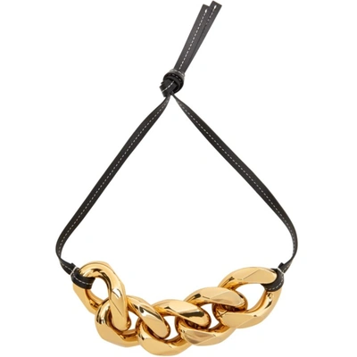 Shop Jw Anderson Black & Gold Small Chain Strap Necklace In 999 Black
