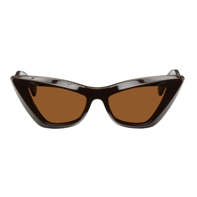 Shop Bottega Veneta Brown Acetate Pointed Cat-eye Sunglasses In 004 Brown