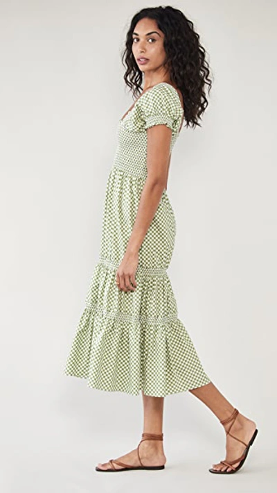 Shop Opt Square Neck Smocked Maxi Dress In Green Gingham