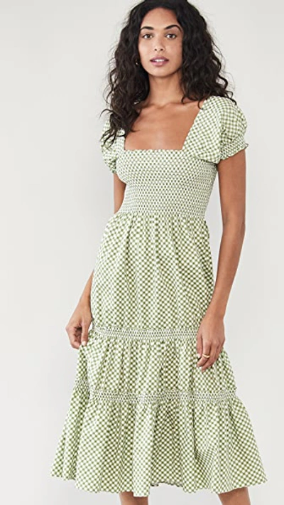 Shop Opt Square Neck Smocked Maxi Dress In Green Gingham