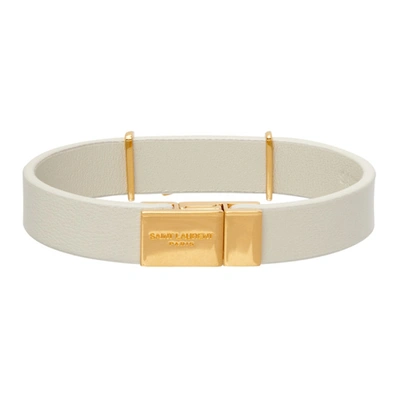 Shop Saint Laurent Off-white & Gold Opyum Bracelet In 9207 Crema Soft