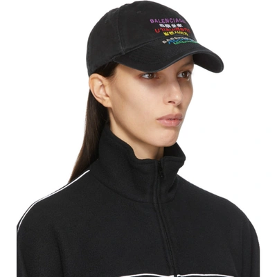 Shop Balenciaga Black Embroidered Languages Cap In 1098 Black