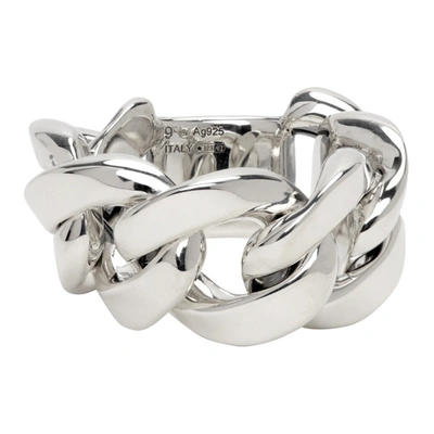 Shop Bottega Veneta Silver Curb Chain Ring In 8117 Silver