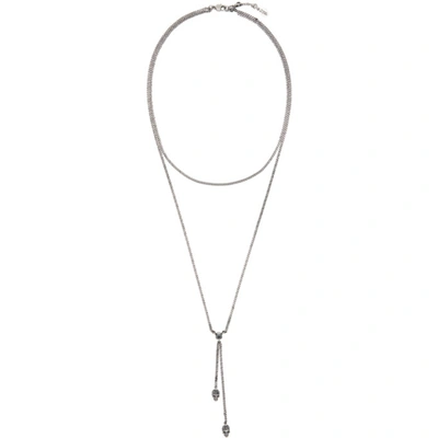 Shop Alexander Mcqueen Gunmetal Double-wrap Chain Skull Necklace In 1177 0446 Gun