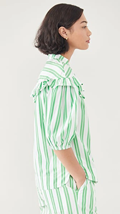 Shop Ganni Stripe Cotton Shirt In Kelly Green