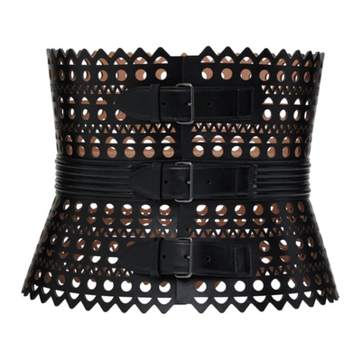 Shop Alaïa Black Vienne Three Buckle Corset Belt In 999 Black