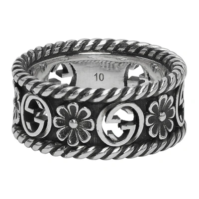 Shop Gucci Silver Interlocking G Flower Ring