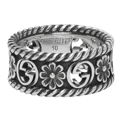 Shop Gucci Silver Interlocking G Flower Ring