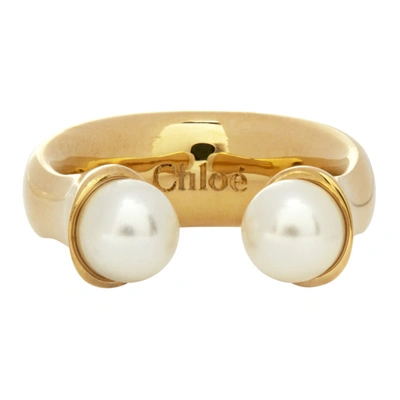 Shop Chloé Gold Swarovski Pearl Darcey Ring In 105 Pearl