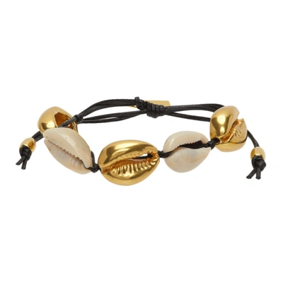 Shop Saint Laurent Black & Gold Cowrie Shell Bracelet In 1020 Black/natural