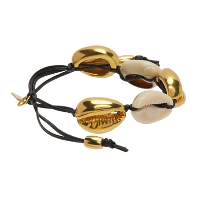 Shop Saint Laurent Black & Gold Cowrie Shell Bracelet In 1020 Black/natural