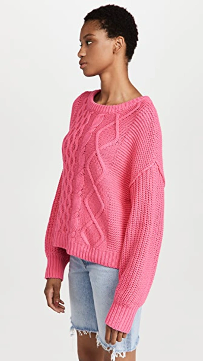 Free People Dream Cable Crewneck Sweater In Hibiscus Highlight | ModeSens