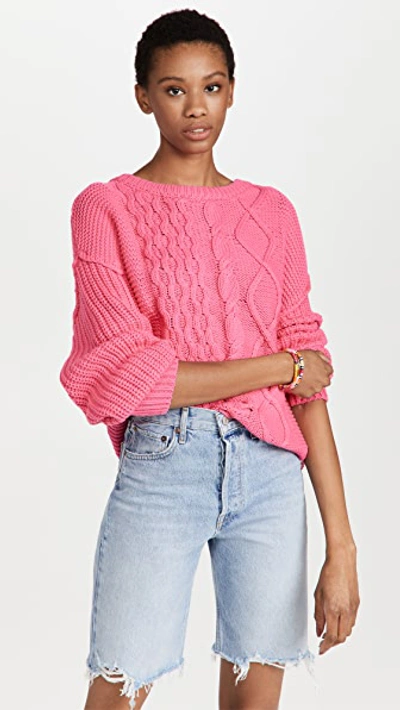 Free People Dream Cable Crewneck Sweater In Hibiscus Highlight | ModeSens