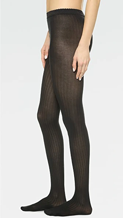 Shop Wolford Fine Cotton Rib Tights In Black