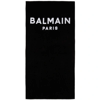 Shop Balmain Black Logo Appliqué Beach Towel In 010 - Black