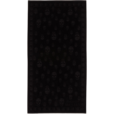 Shop Alexander Mcqueen Black Logo Beach Towel In 1000 Black