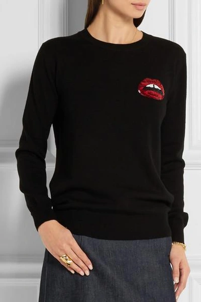 Shop Markus Lupfer Lara Lip Sequined Merino Wool Sweater In Black