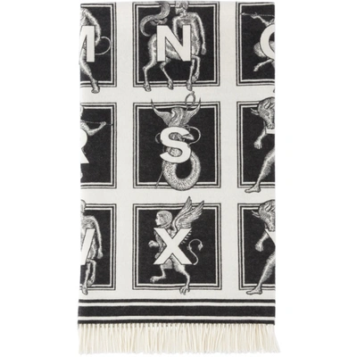 Shop Burberry Black & White Mythical Alphabet Jacquard Blanket In Tbc