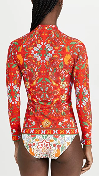 Tory Burch Floral Front Zip Long Sleeve Surf Shirt In Red Cat | ModeSens