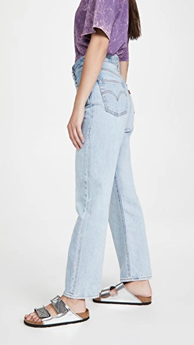 Levi's Ribcage High Waisted Flares In Light Wash Blue In Middle Road