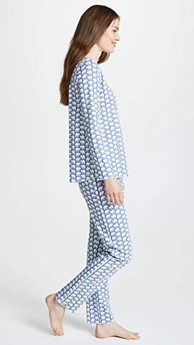 Roller Rabbit Cotton Elephants Print Pajamas Set In Blue