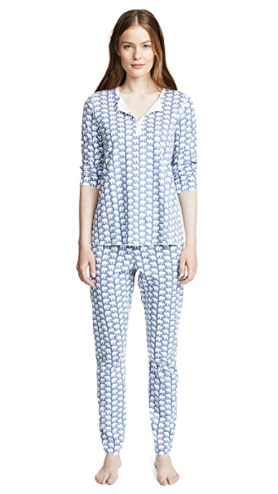 Roller Rabbit Cotton Elephants Print Pajamas Set In Blue