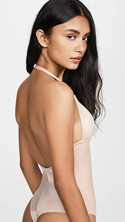 Spanx Suit Your Fancy Plunge Low Back Thong Bodysuit In Champagne Beige