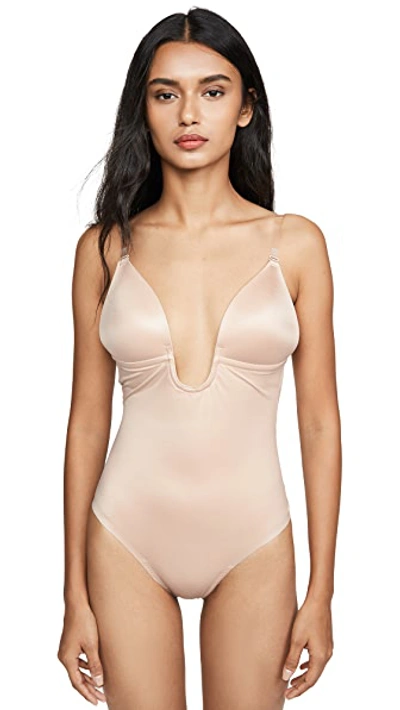Spanx Suit Your Fancy Plunge Low Back Thong Bodysuit In Champagne Beige