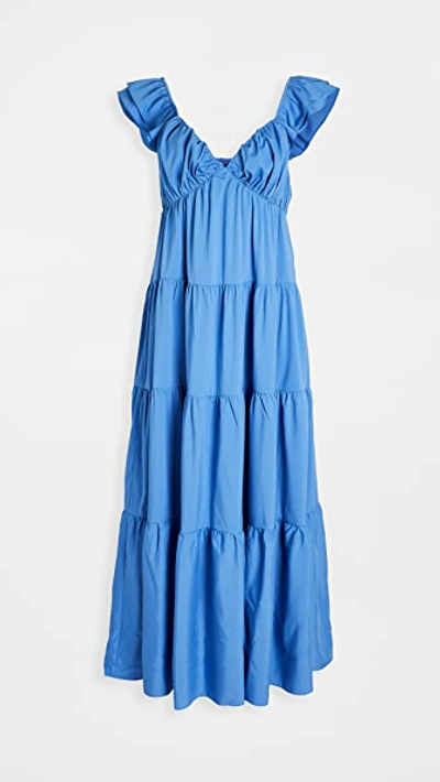 Shop English Factory Ruffle Sleeve Maxi Dress Blue