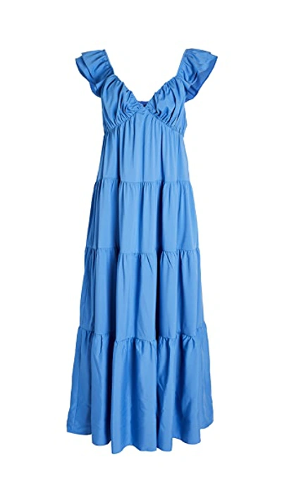 Shop English Factory Ruffle Sleeve Maxi Dress Blue