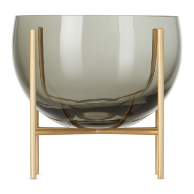 Shop Menu Black & Gold Small Échasse Bowl In Smoke Glass / Brushe