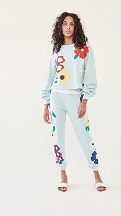 Shop Alice And Olivia Nyc Slim Joggers In Powder Blue/multi