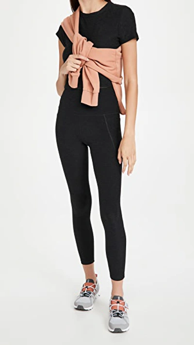 Beyond Yoga Spacedye Out Of Pocket High Waisted Midi Leggings In Darkest Night